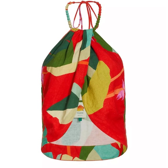 NEW FARM Rio Heliconia Halter Crop Top Red Linen Tropical, size L - Picture 2 of 13